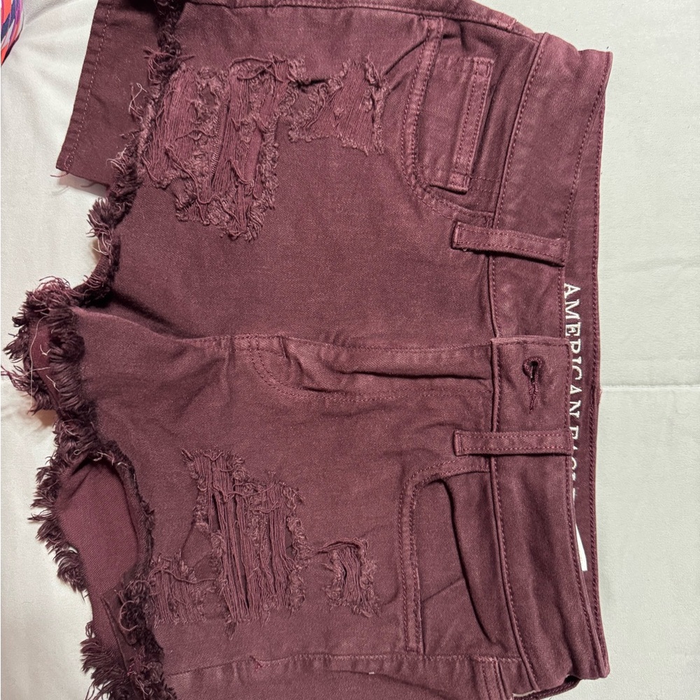American Eagle Outfitters Women's Burgundy Distressed Shorts